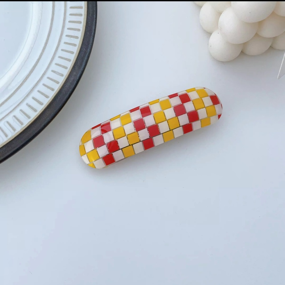 Red/Yellow Checkered Hair Clip, 3 inch